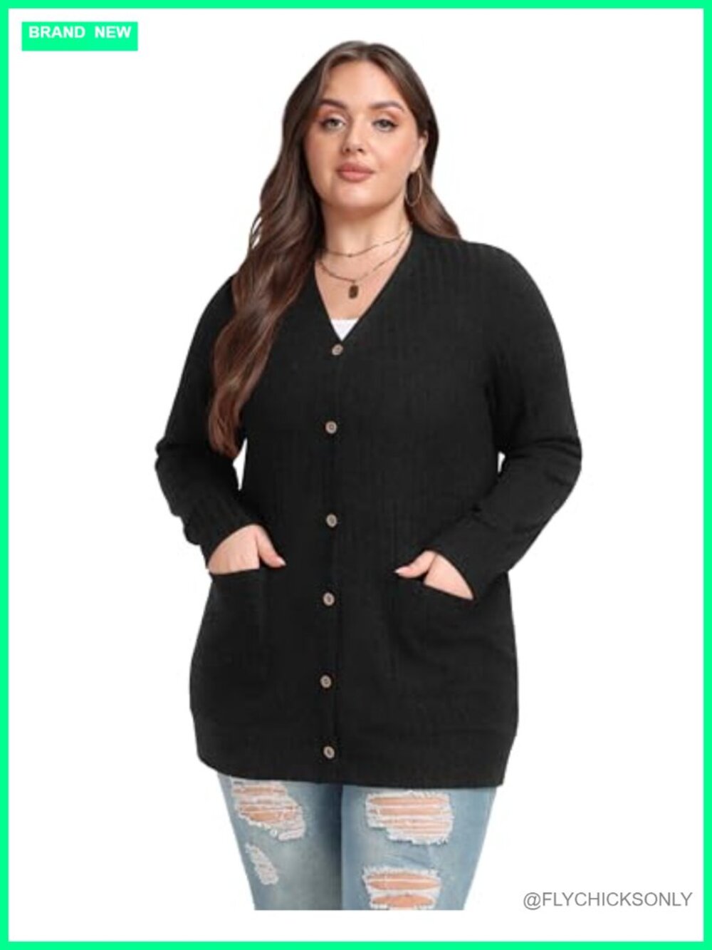 Plus Size Ribbed Button Down Cardigan Fall Winter - Picture 3 of 6